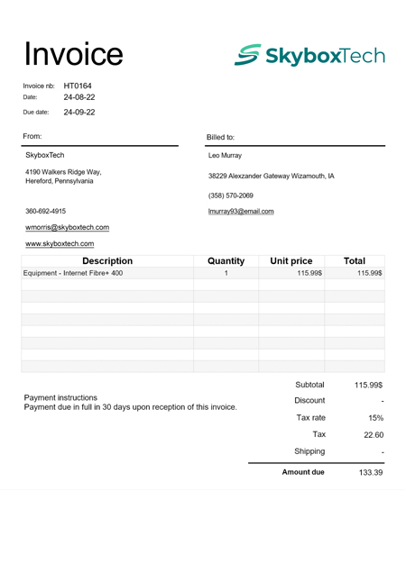 Invoice templates ready to be sent